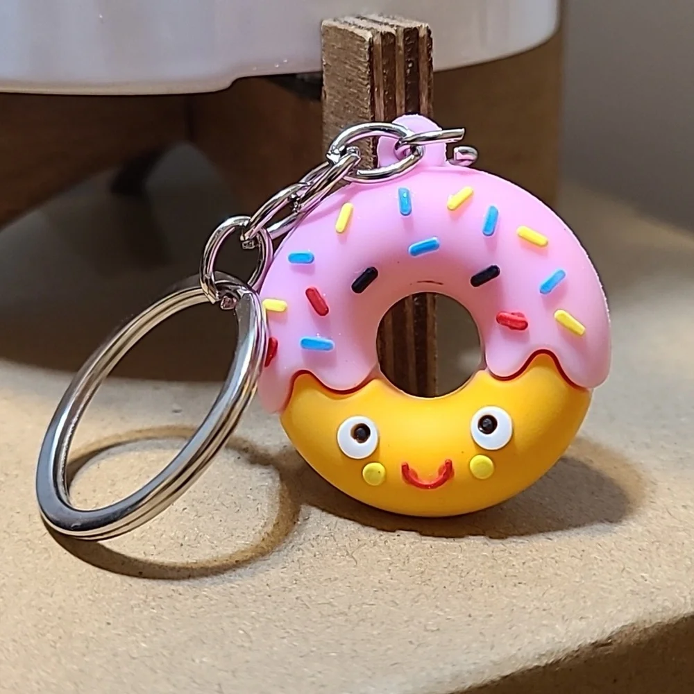 Cute Donut Keychain Pink Sprinkles Foodie Keyring Backpack‎ Charm
